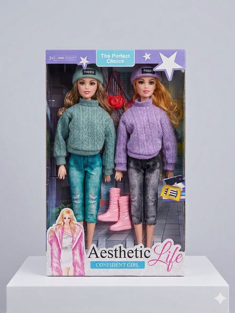 Girl Fashion Doll Set - Pack of 2 Dolls with Stylish Winter Outfits, Beanies,-image-29