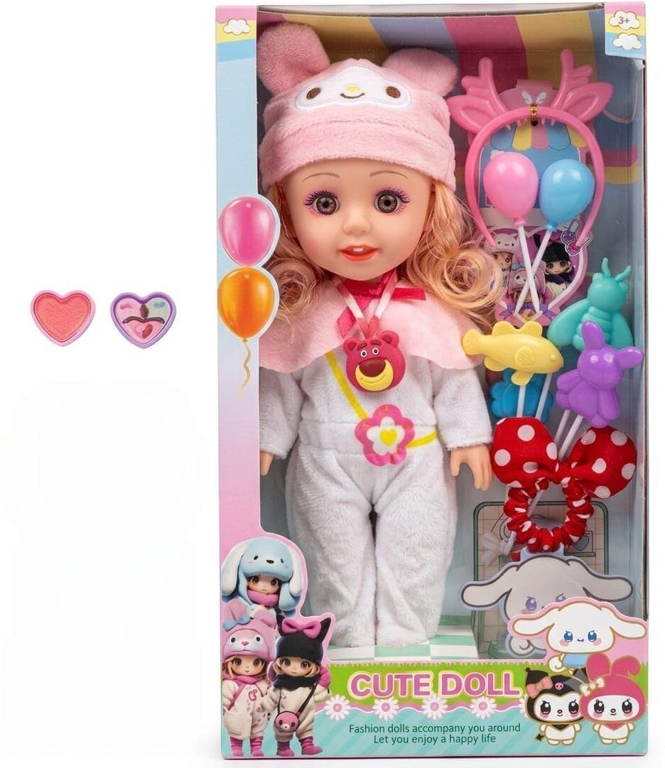 Premium Fashion Doll with Pink Bunny Hat & Jumpsuit - Play Set Toy for Girls-image-5