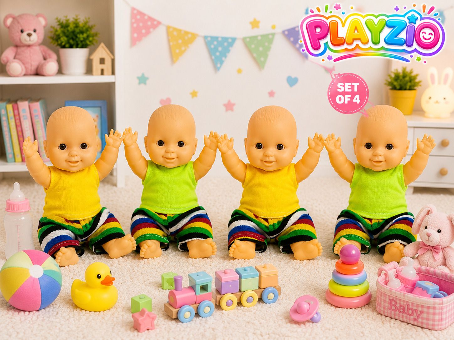 Naughty Baby Doll Set with Colourful Clothes for Kids, Pack of 4-image-30