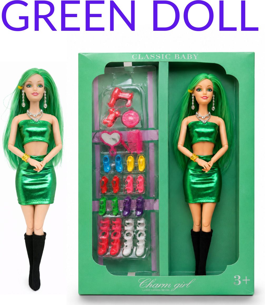 Green Dress Baby Doll Play Collection with Accessories-image-0