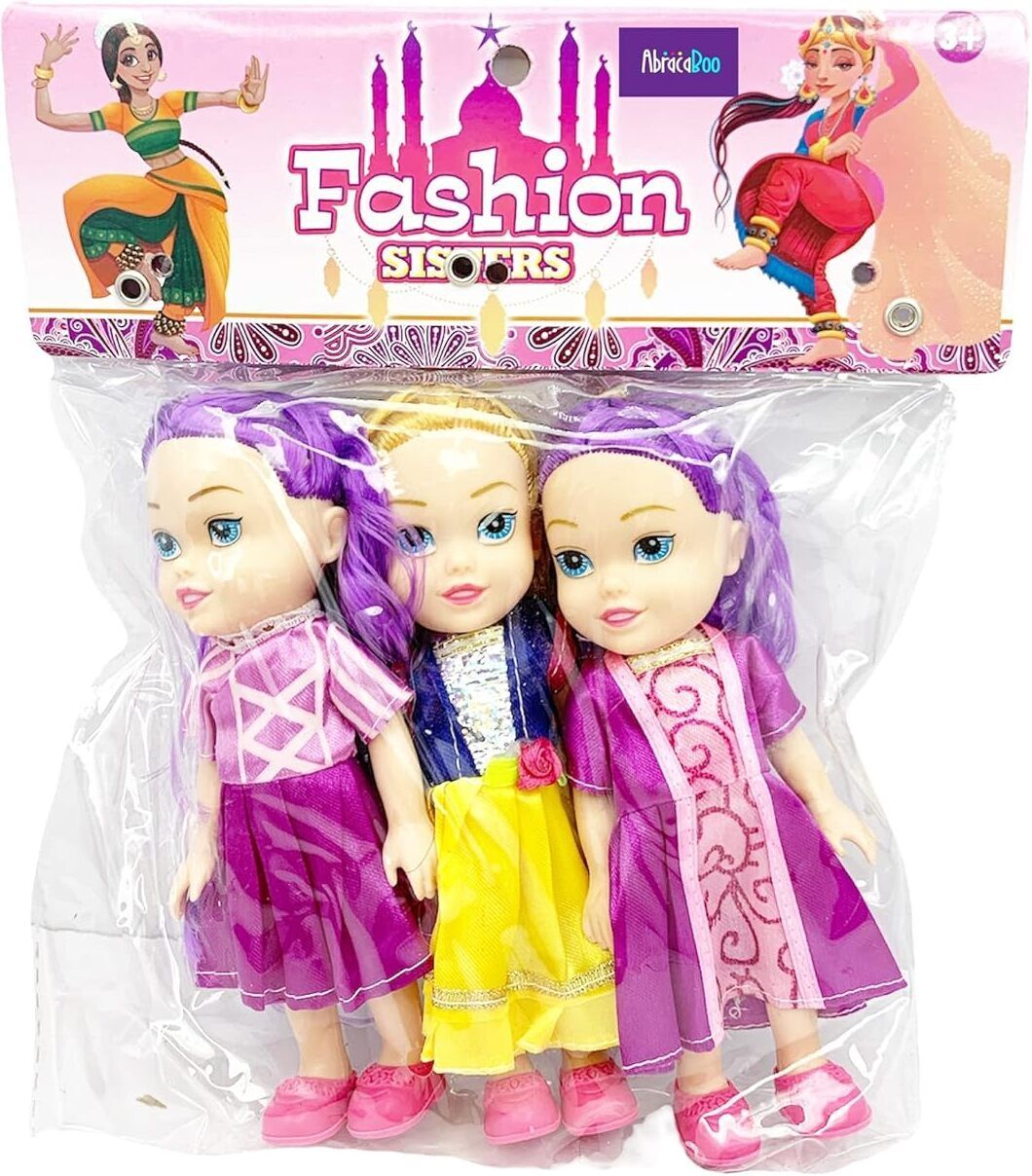 khyali Realistic Three Sister Dolls with Fancy Dress & Movable Body Parts for Kids|130-picture-37