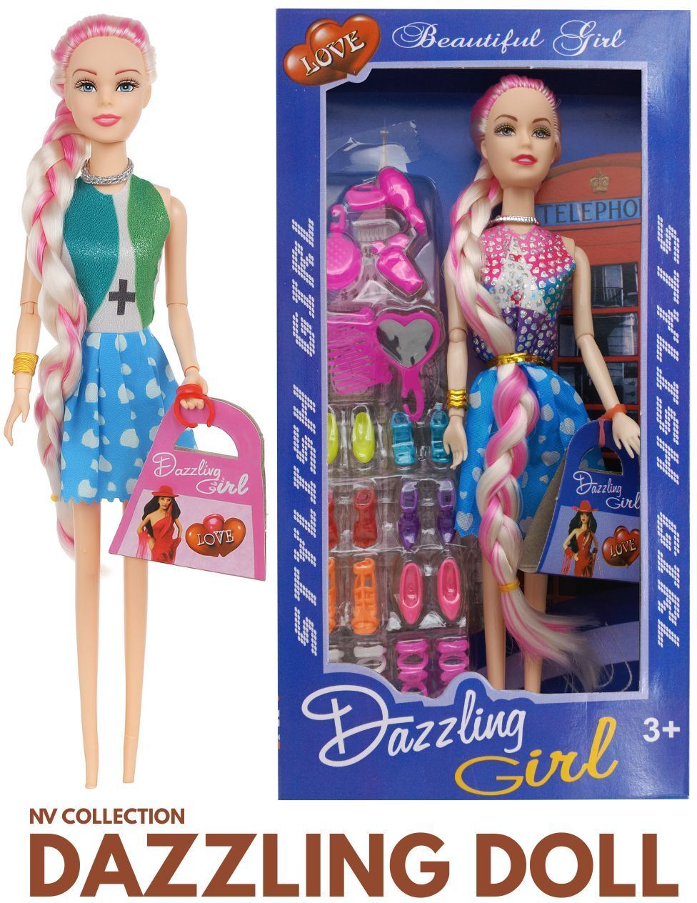 nv collection Classic Doll with Braided Hair & Stylish Purse for Girls-picture-30