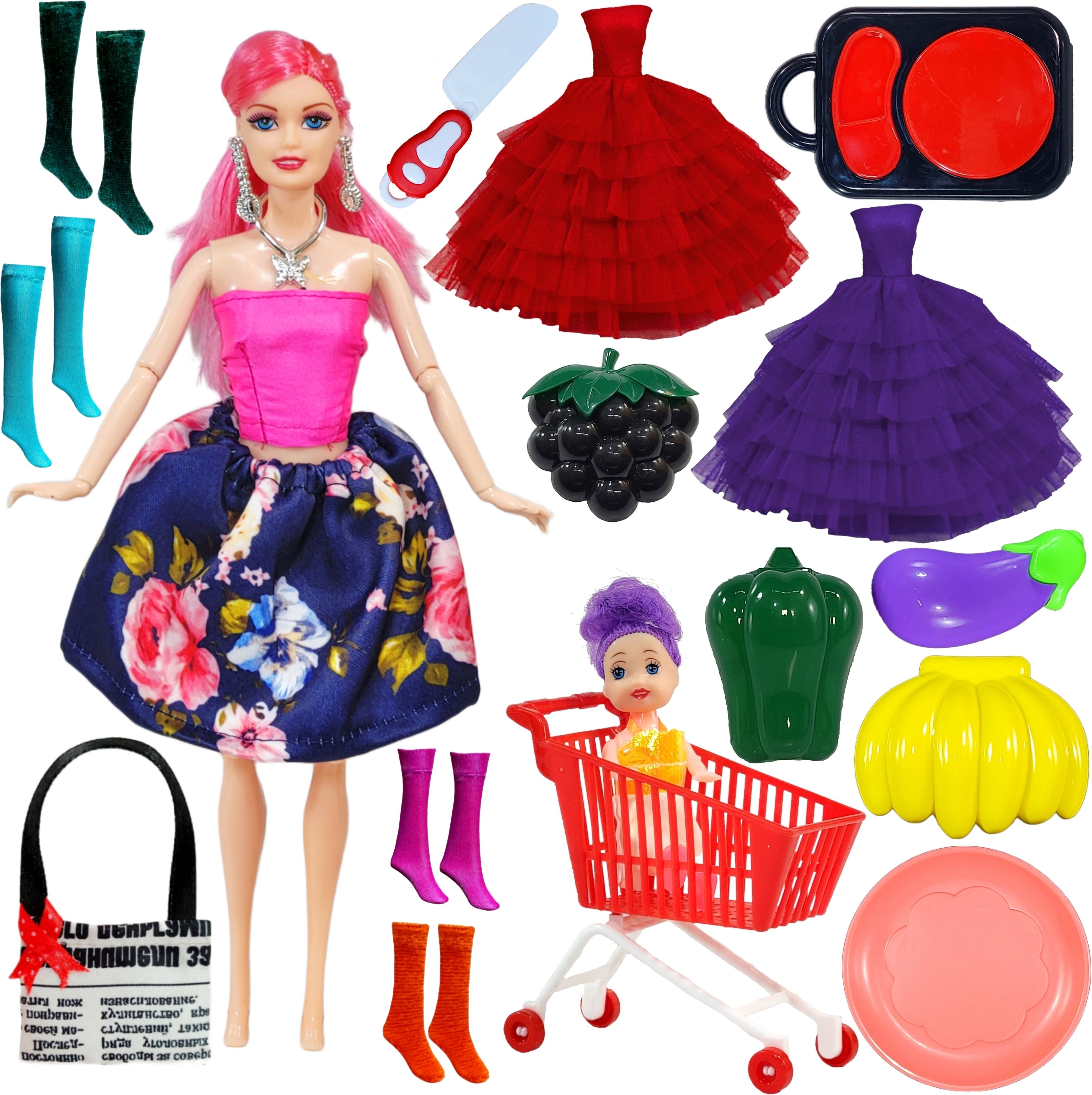Folding Doll Set With Baby Doll, Stroller & Mini Kitchen And Dolls Accessories-image-29