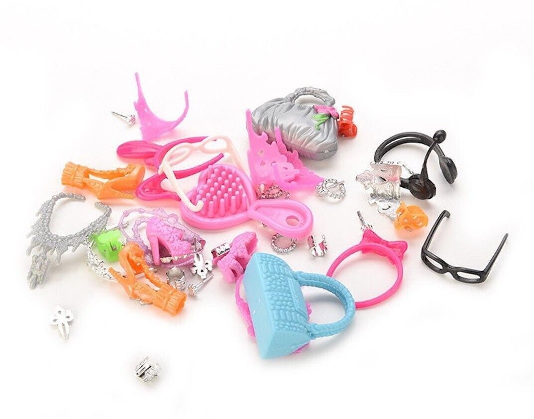 Doll Accessories Shoes Bag Mirror Hanger Comb Bracelet Compatible with Any Doll (Set of 40)