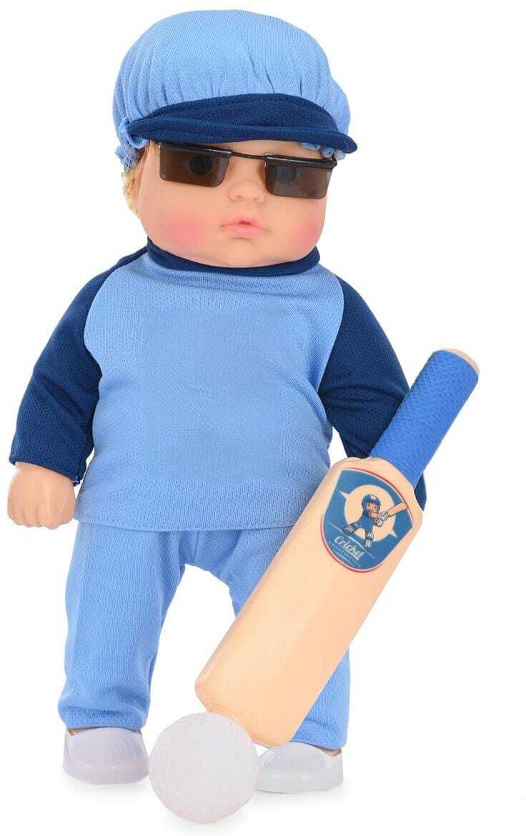 Cute Little Boy in Cricketer Printed Dress Doll with Bat and Ball for Kids