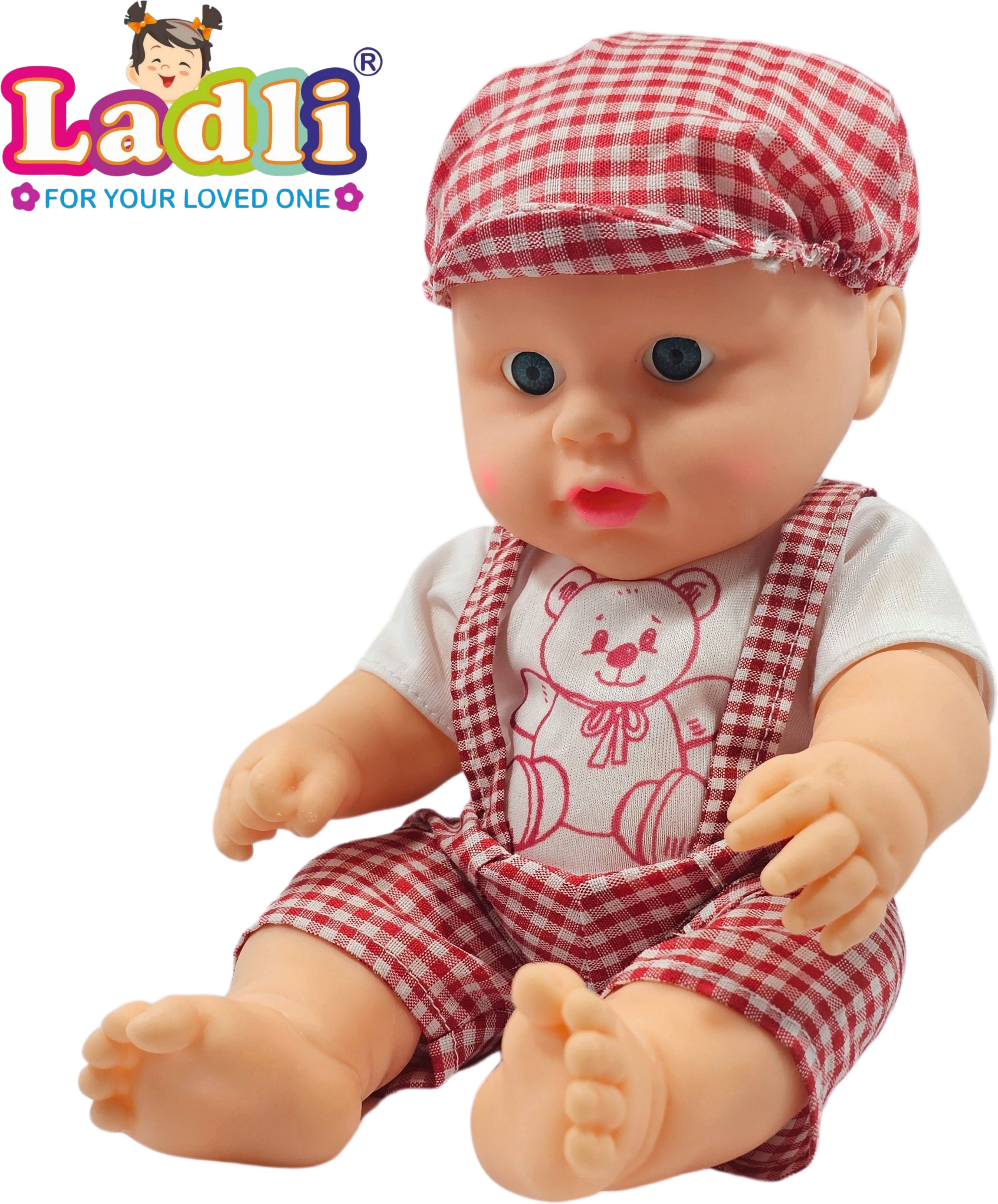 Little Soft Feel Smiling Teddy Boy in Printed Dress Golu Baba Feeding Doll_C