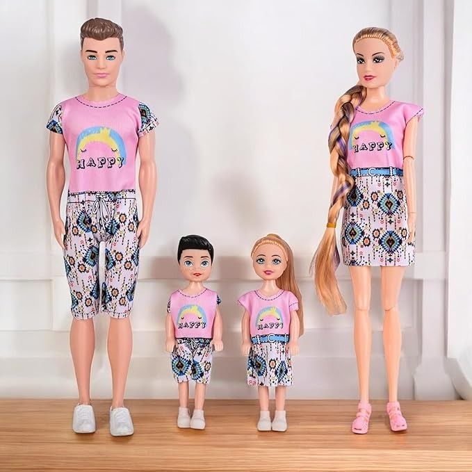 Family Dolls Set - 4 Piece Mother Father & Kids Pretend Play Figures for Kids-image-47