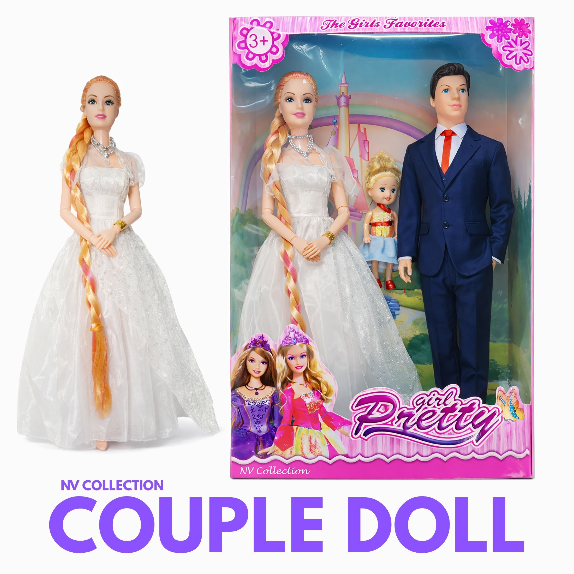Couple and Baby Doll Playset for Imaginative Role Play