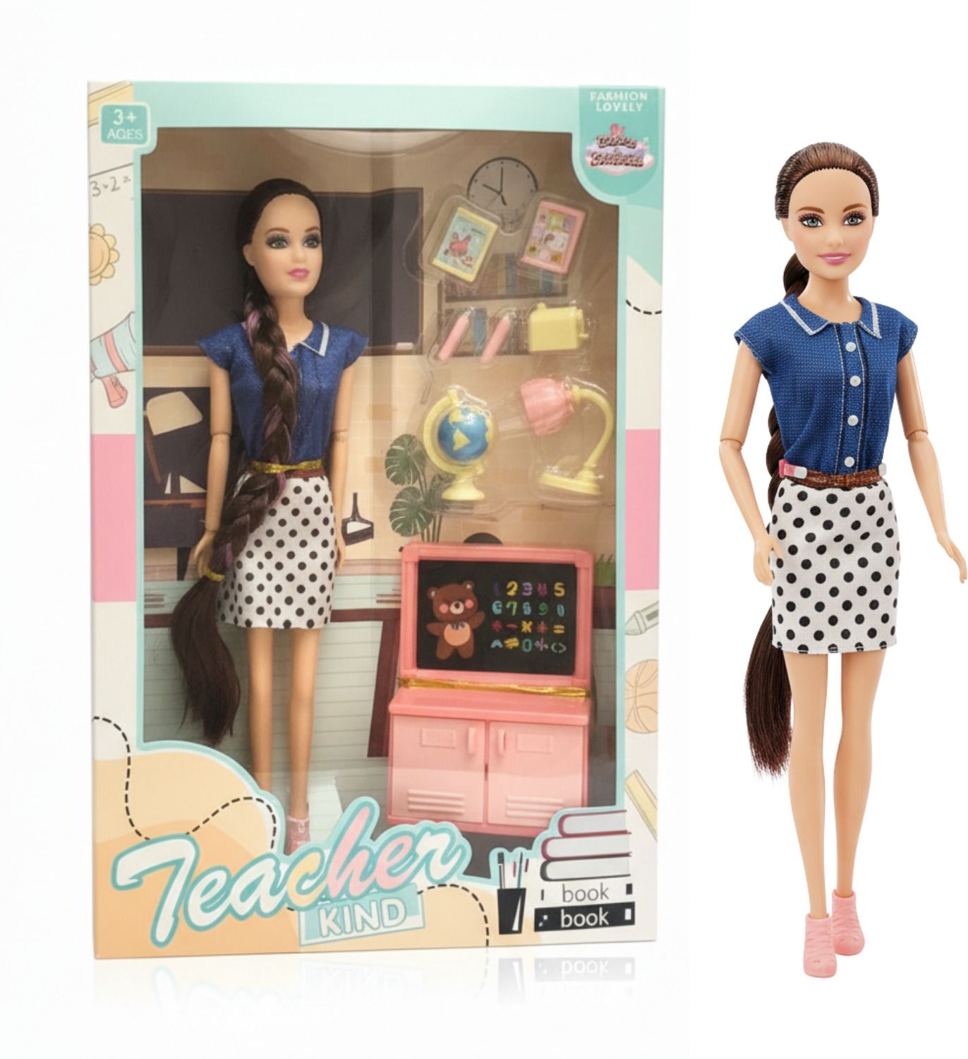 Doll Playset with Blackboard, Globe & Books – Educational Play Toy for Kids-image-21