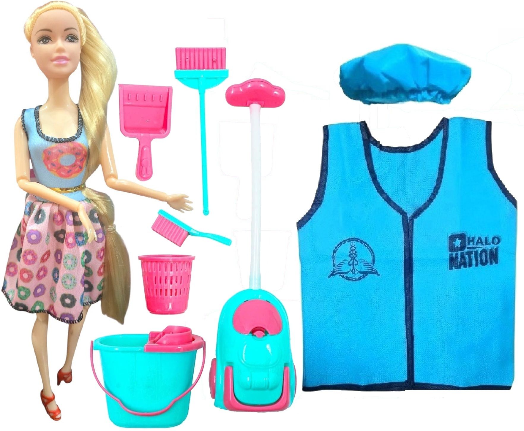 Cute Doll Super Wash Cleaning Accessory Roleplay Set Toy & Kids Wearable Apron-image-9