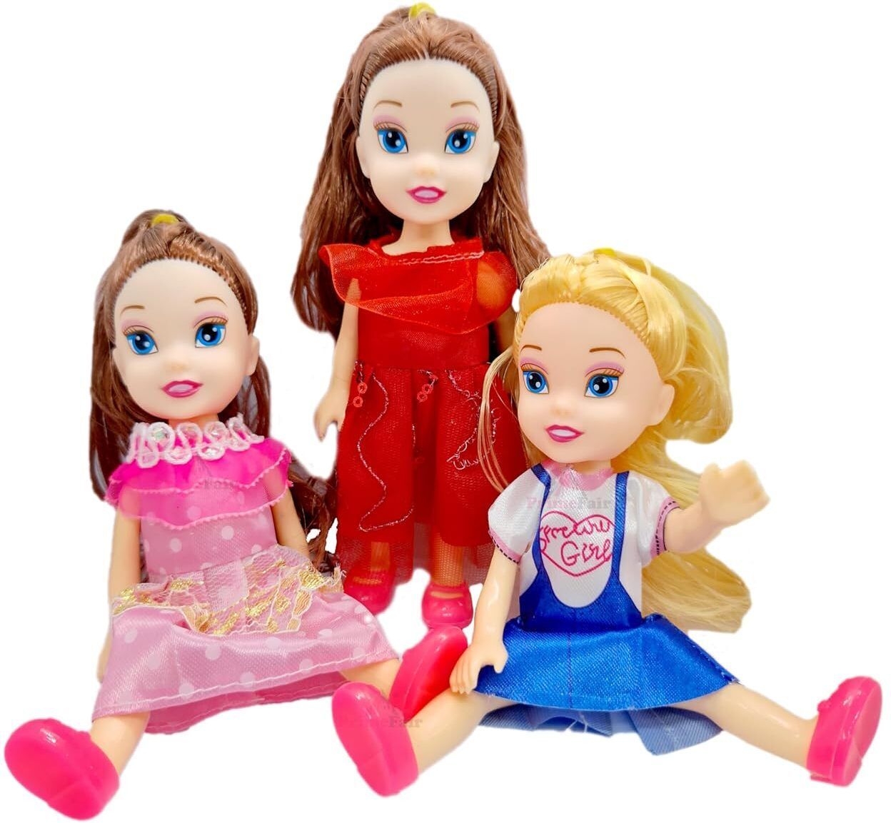 khyali Realistic Three Sister Dolls with Fancy Dress & Movable Body Parts for Kids|131-picture-31