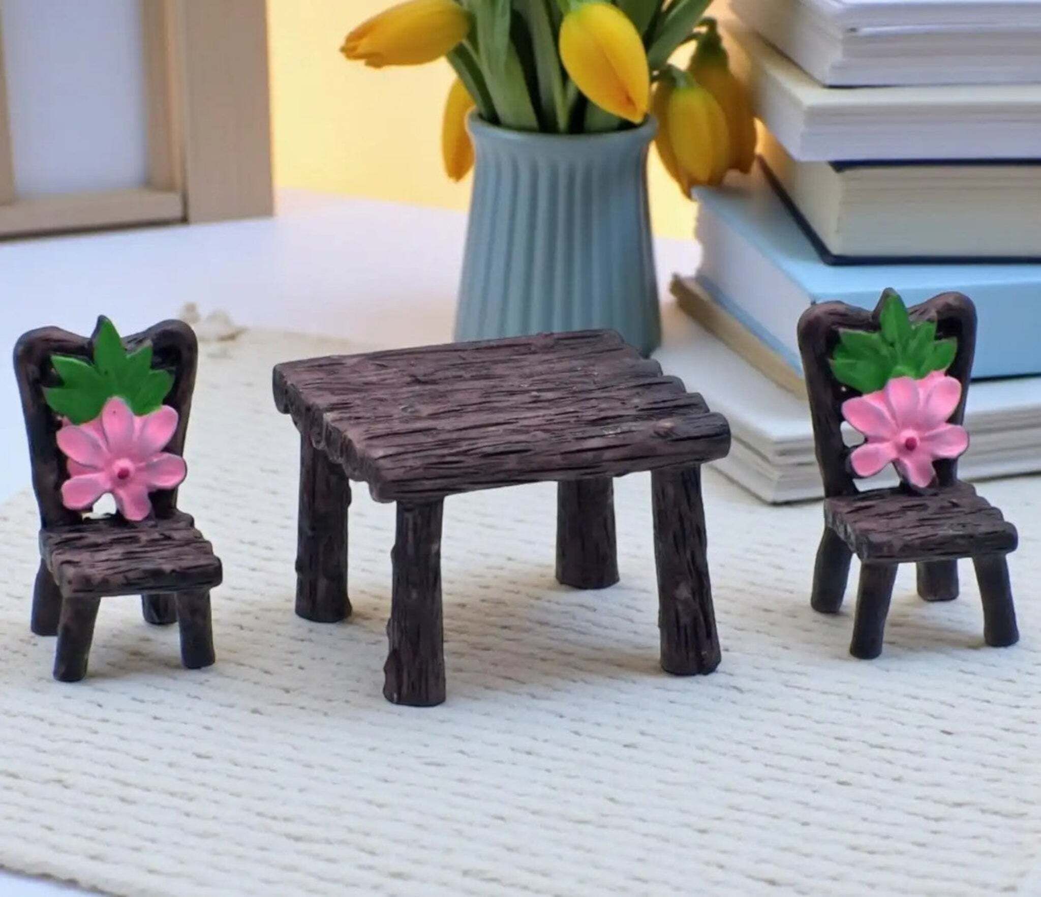 miniatures shop Miniature Rustic Table and Chair Set Dollhouse Furniture Accessories-picture-15