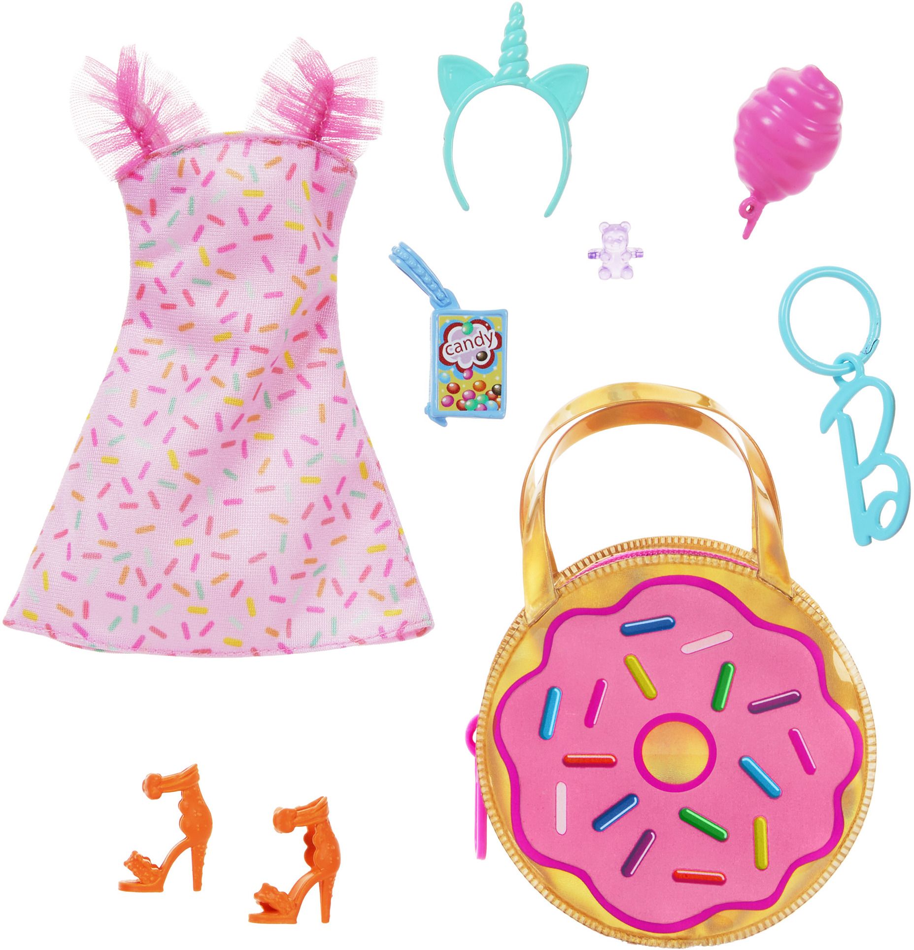 barbie Doll Clothing, Deluxe Keychain Bag with Candy Themed Accessories (1 Outfit)-picture-10