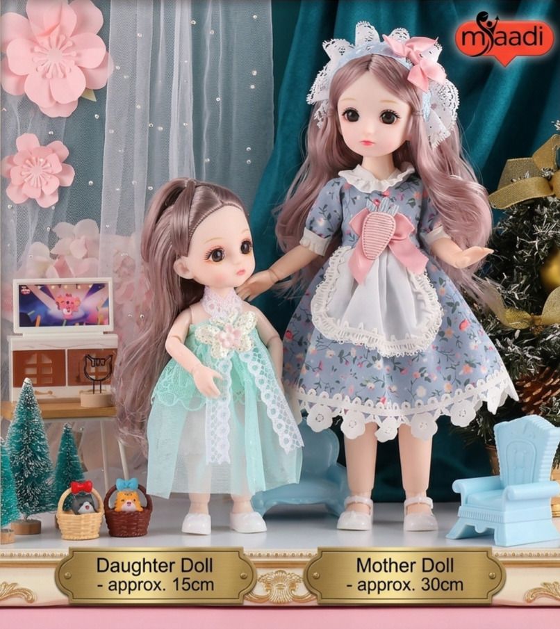 Mother & Daughter Doll Set (30cm & 15cm) - Articulated Fashion Toys-image-48