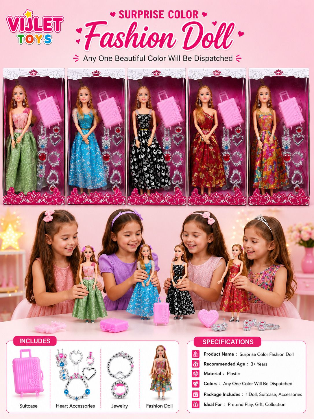 vijlet Fashion Princess Travel Doll with Suitcase & Accessories-picture-10