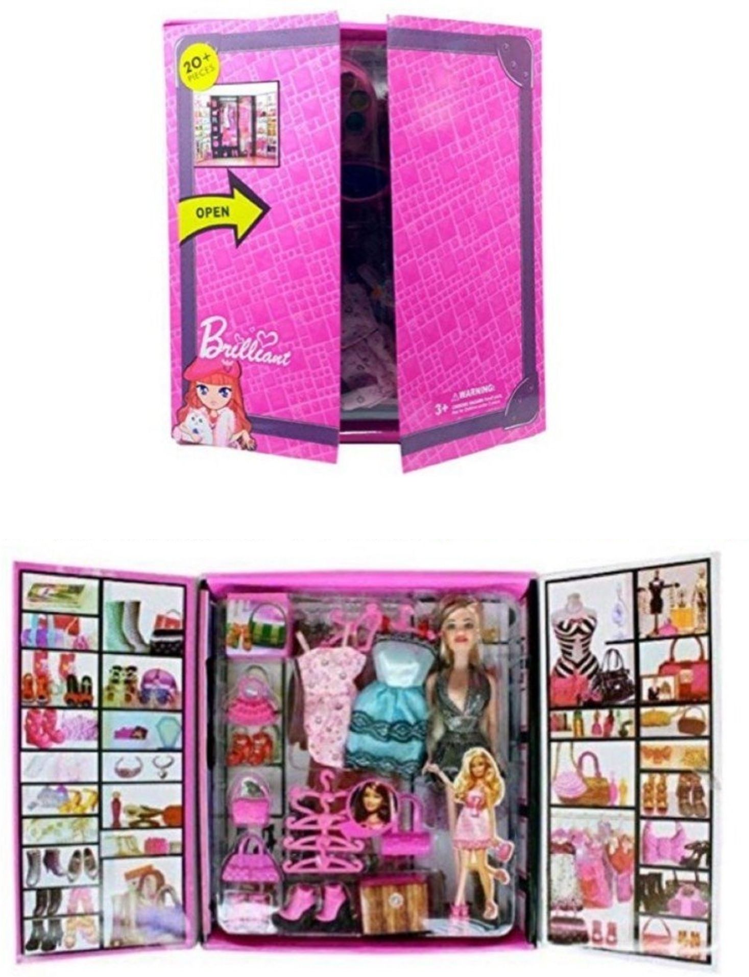 Fashion Doll Dress-Up Wardrobe Set Dresses, Shoes Handbags Hangers Accessories-image-46