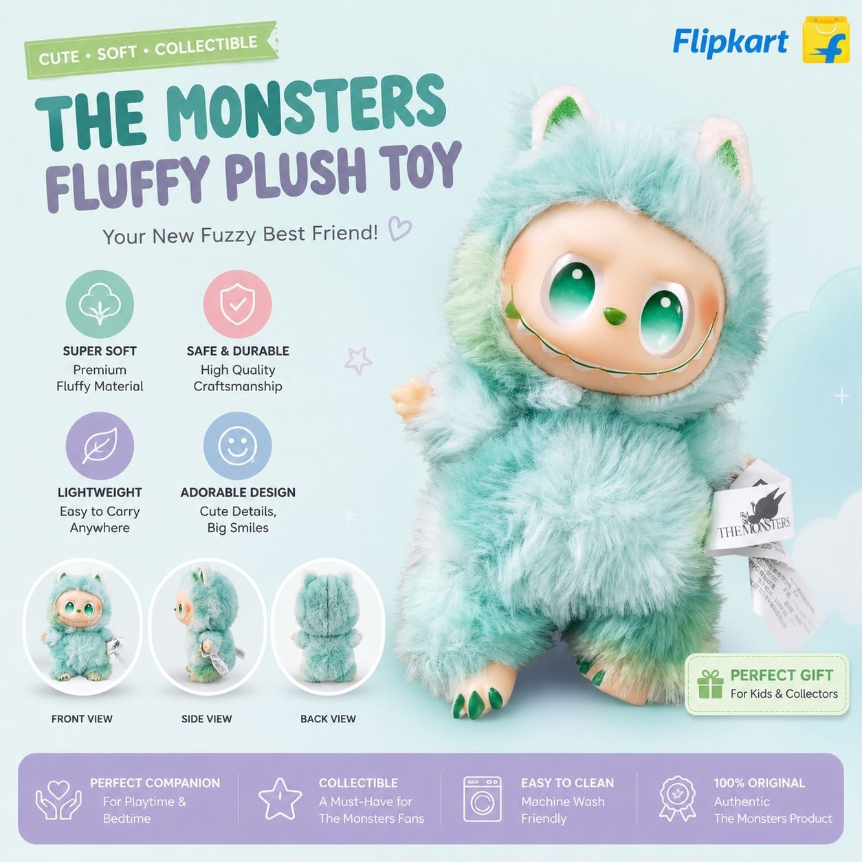 Trending Green Labubu Doll Soft Plush Toy - 17 cm-image-2