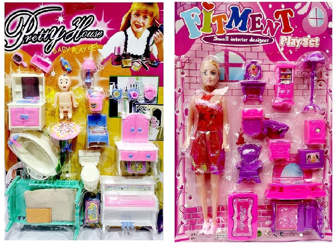 Doll-House Pizza Ice Cream Set for Girl's Combo of 2 Funny Doll House