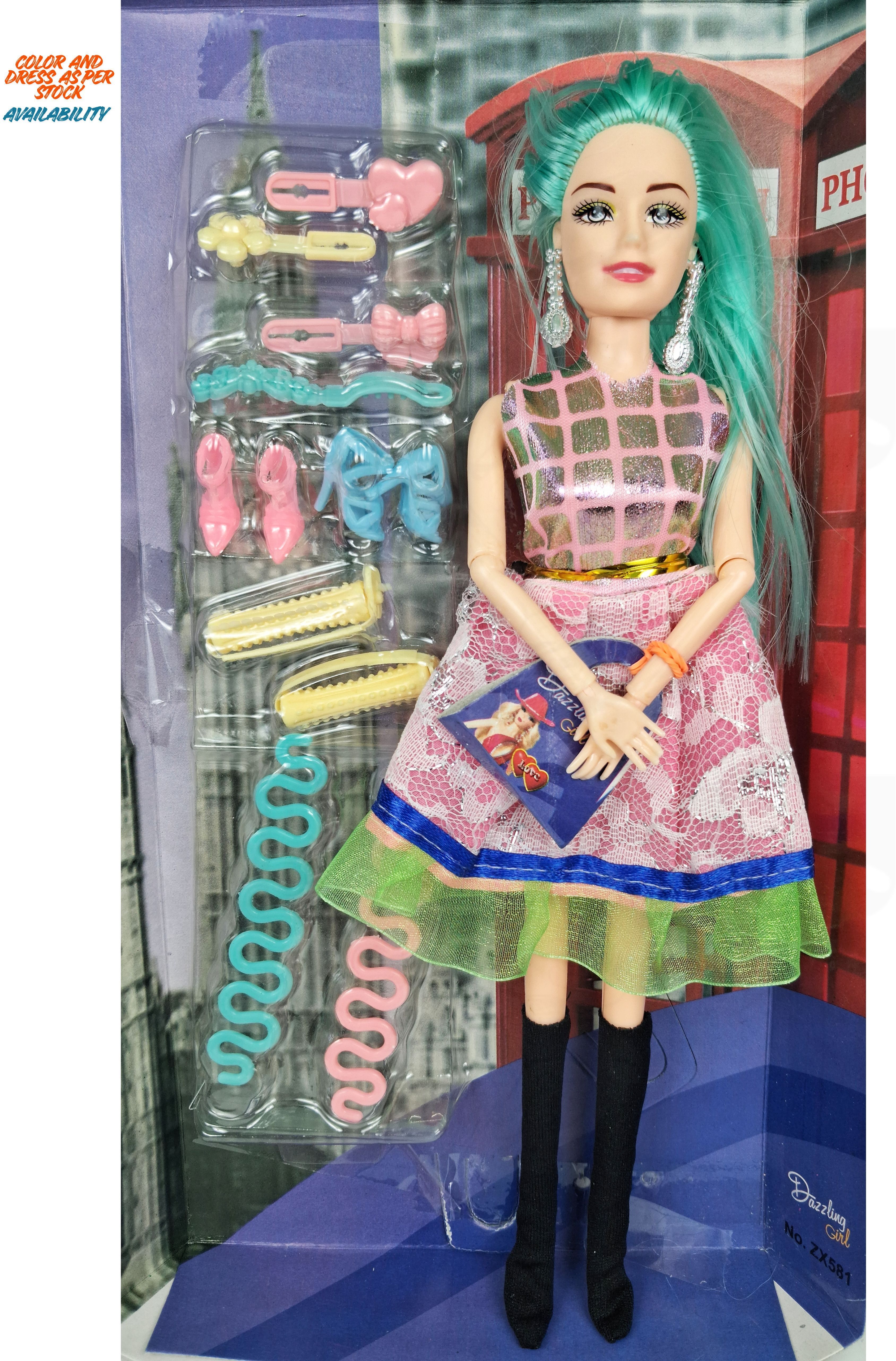 meesaj Dazzling Girl Doll with Green Hair, Stylish Dress & Accessories for Girls (3+)-picture-16