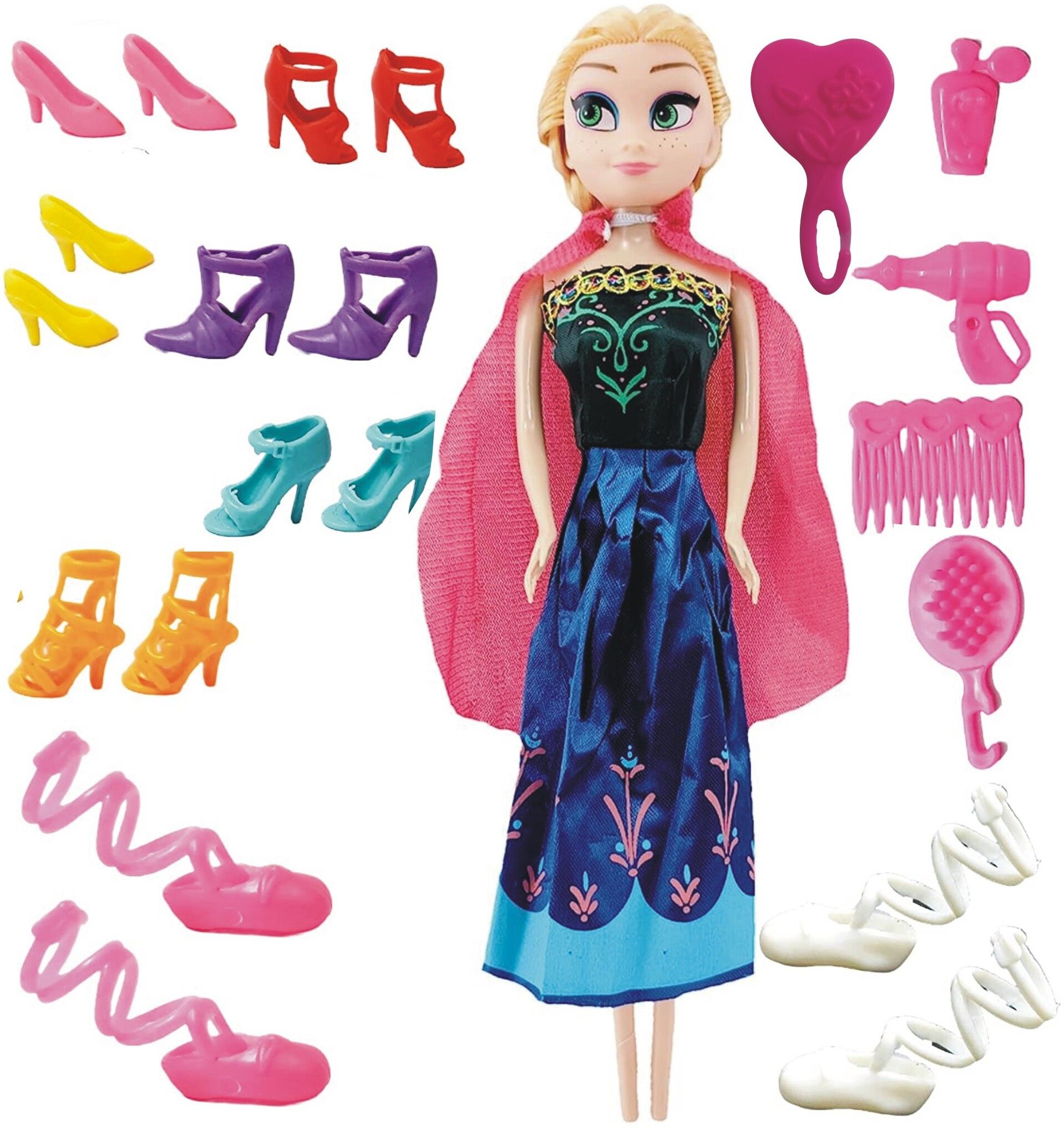 Beautiful Doll with Moveable Arms & Legs with Accessories - Shoes, Comb, Brush-image-9