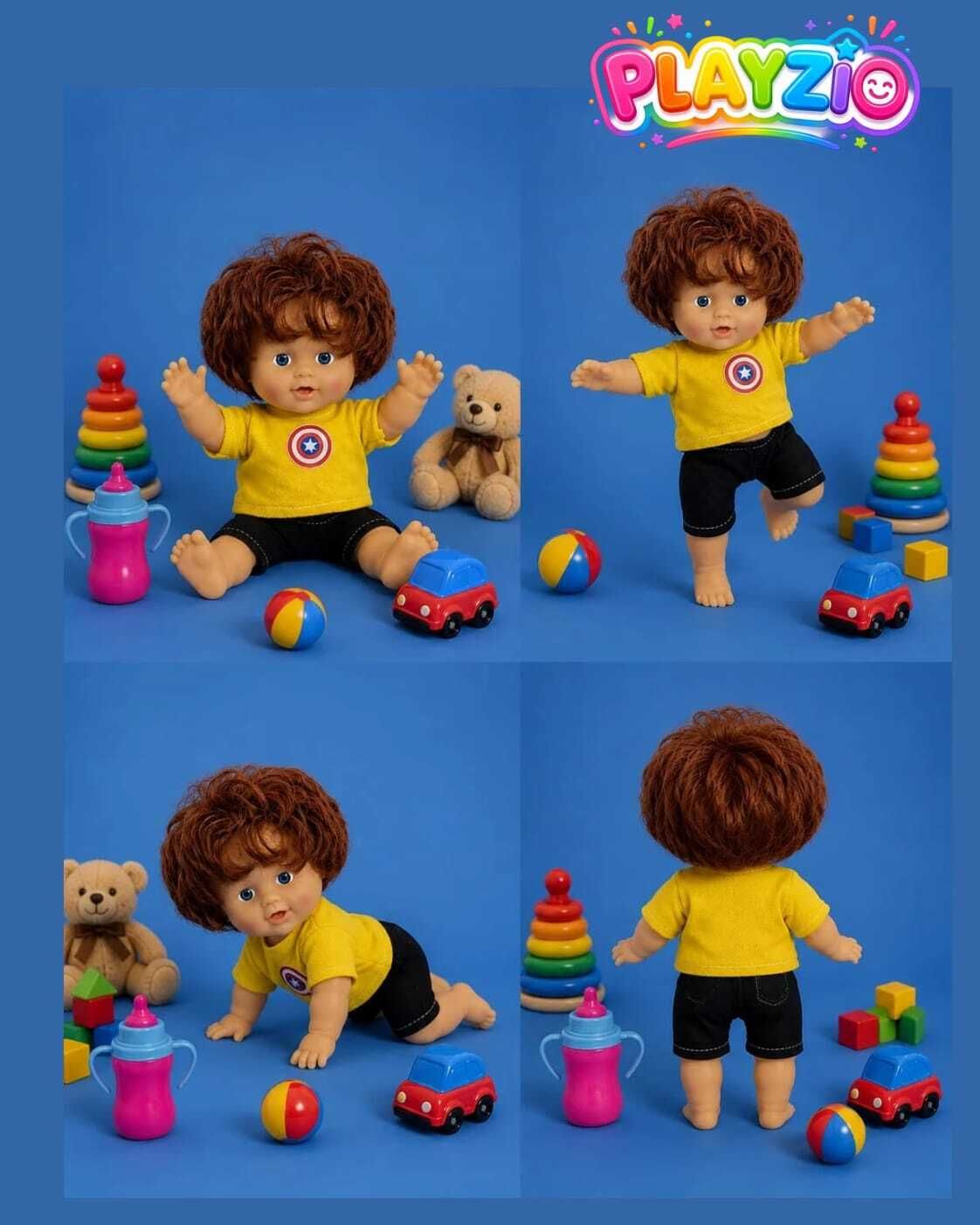 Cute Baby Doll with Curly Hair in Yellow Plush Bunny Dress | Soft Toy-image-16