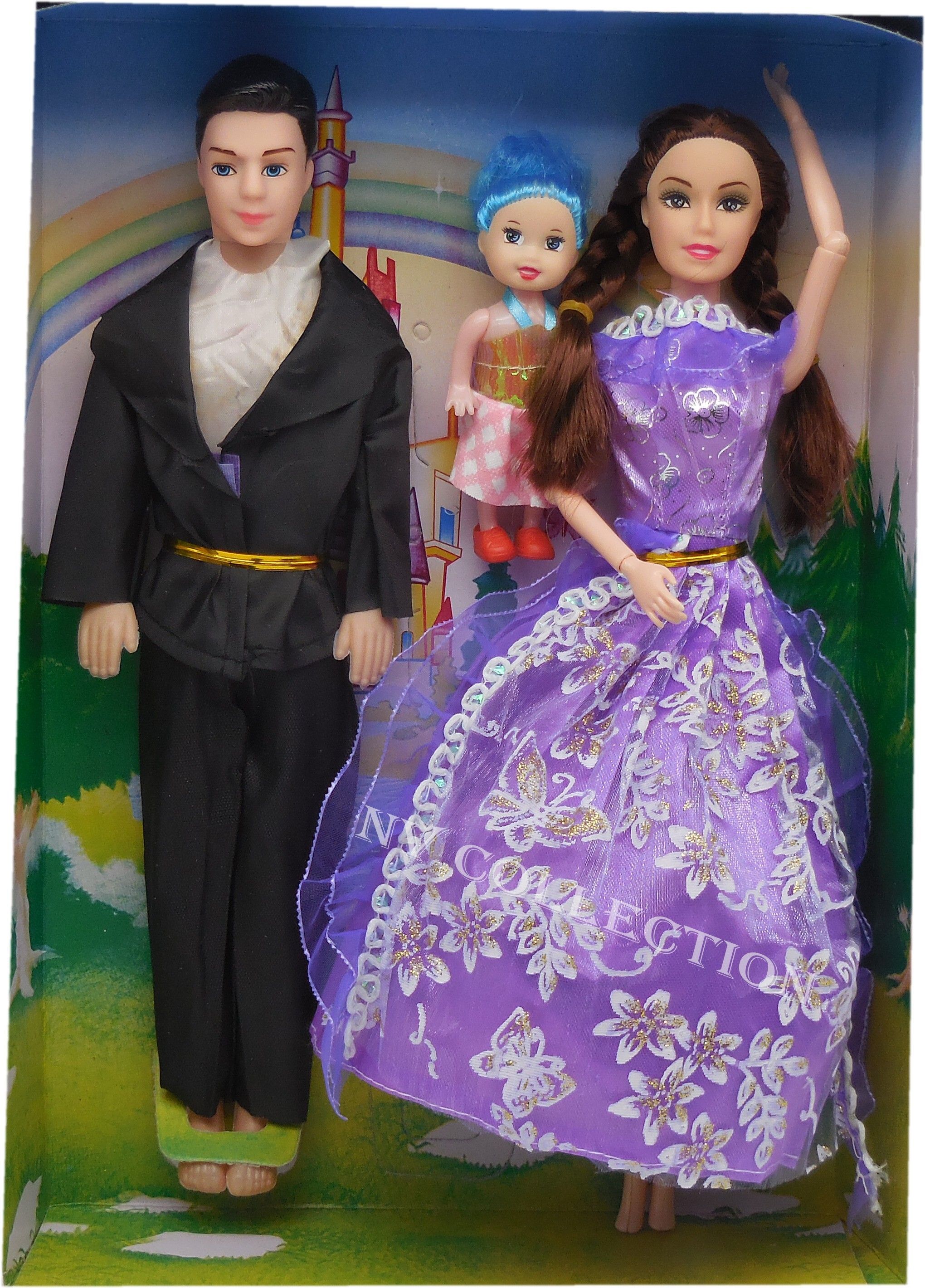 Beautiful couple Doll Set with Foldable Hands & Leg with baby girl (multicolor)-image-40