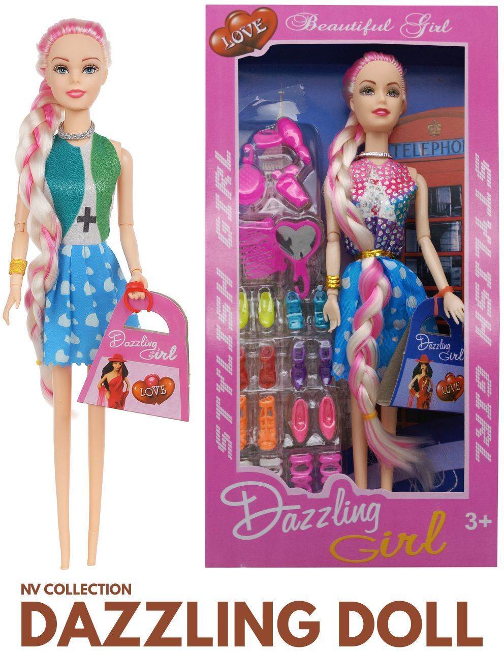 nv collection Lovely Fashion Doll with Braided Hair | Attractive Toy with Purse-picture-24