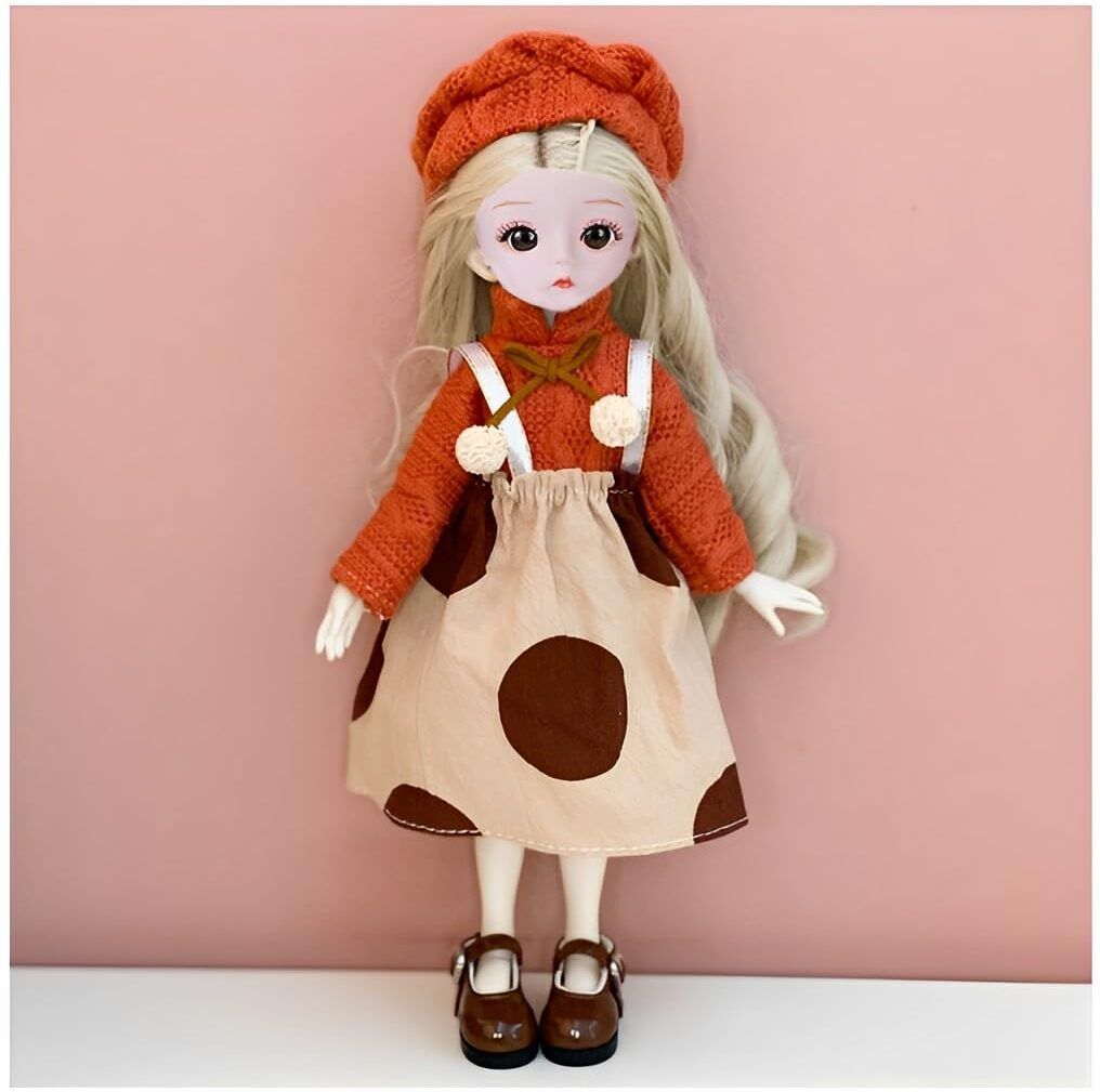 Movable Joints Cute Beautiful 3D Eyes Fashionable Printed Dress Doll-image-22