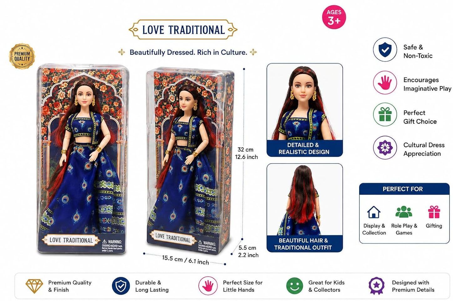 elegance expression Indian Fashion Doll with Traditional Saree Dress for Kids & Collectors-picture-44