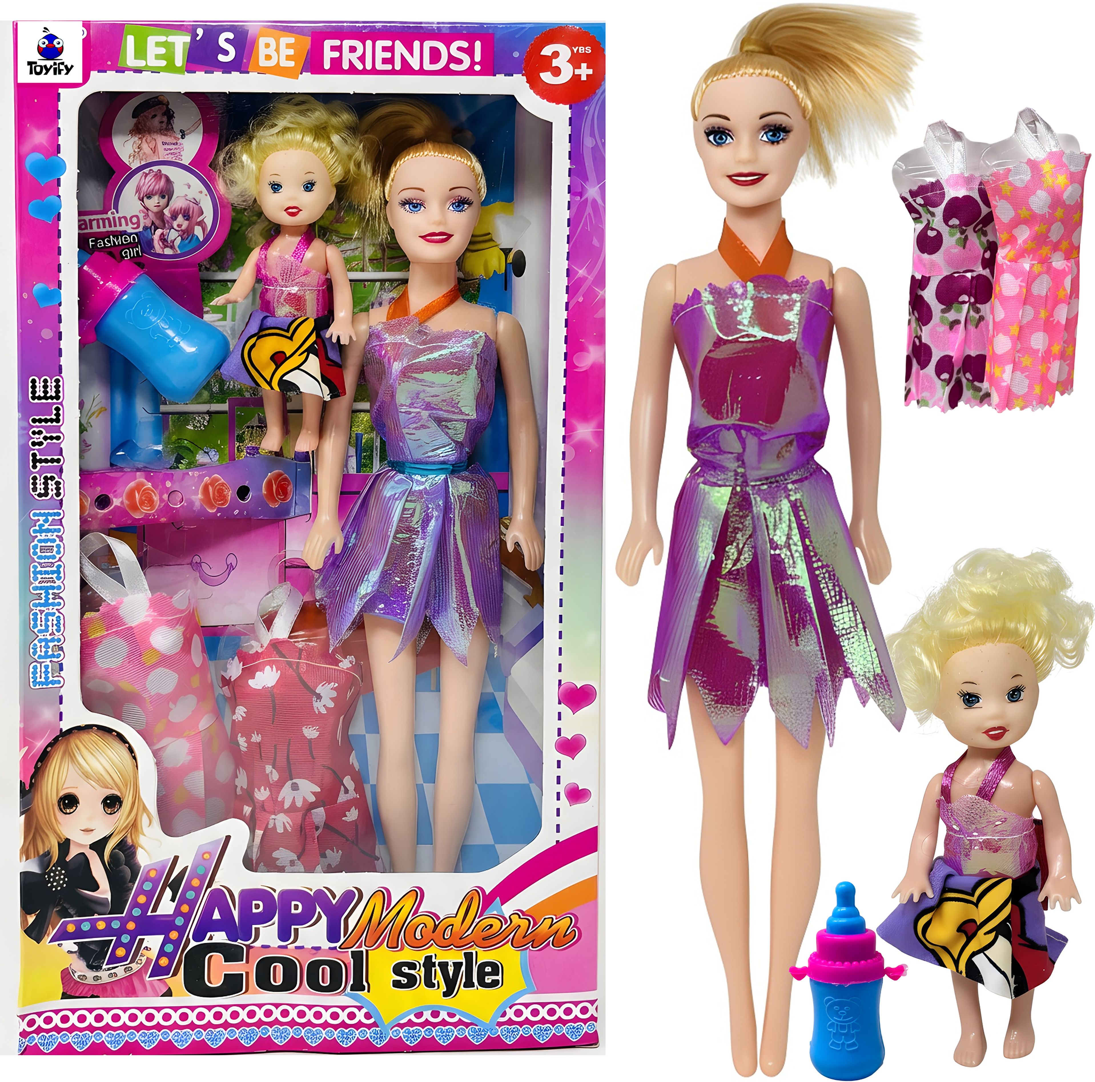 toyify Toys For Girl 2 Dolls Set with Feeding Bottle and 2 Dresses | Dolls For Girls-picture-10