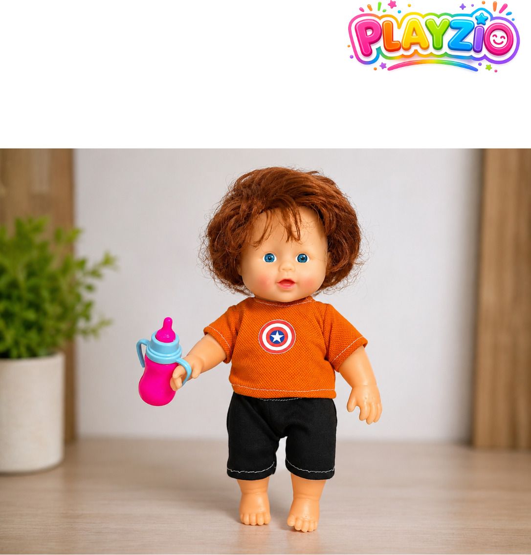 Charlie Doll – Adorable Soft Hair Doll with Bottle & Superhero T-Shirt-image-32