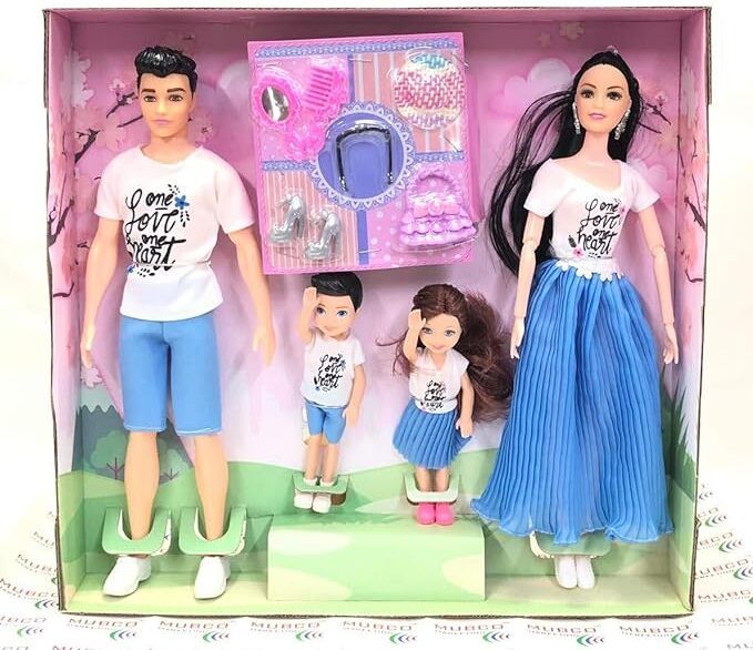jolary Family Dolls Set Dad, Mom & 2 Kids | Movable Body Parts & 5 Accessories-picture-27
