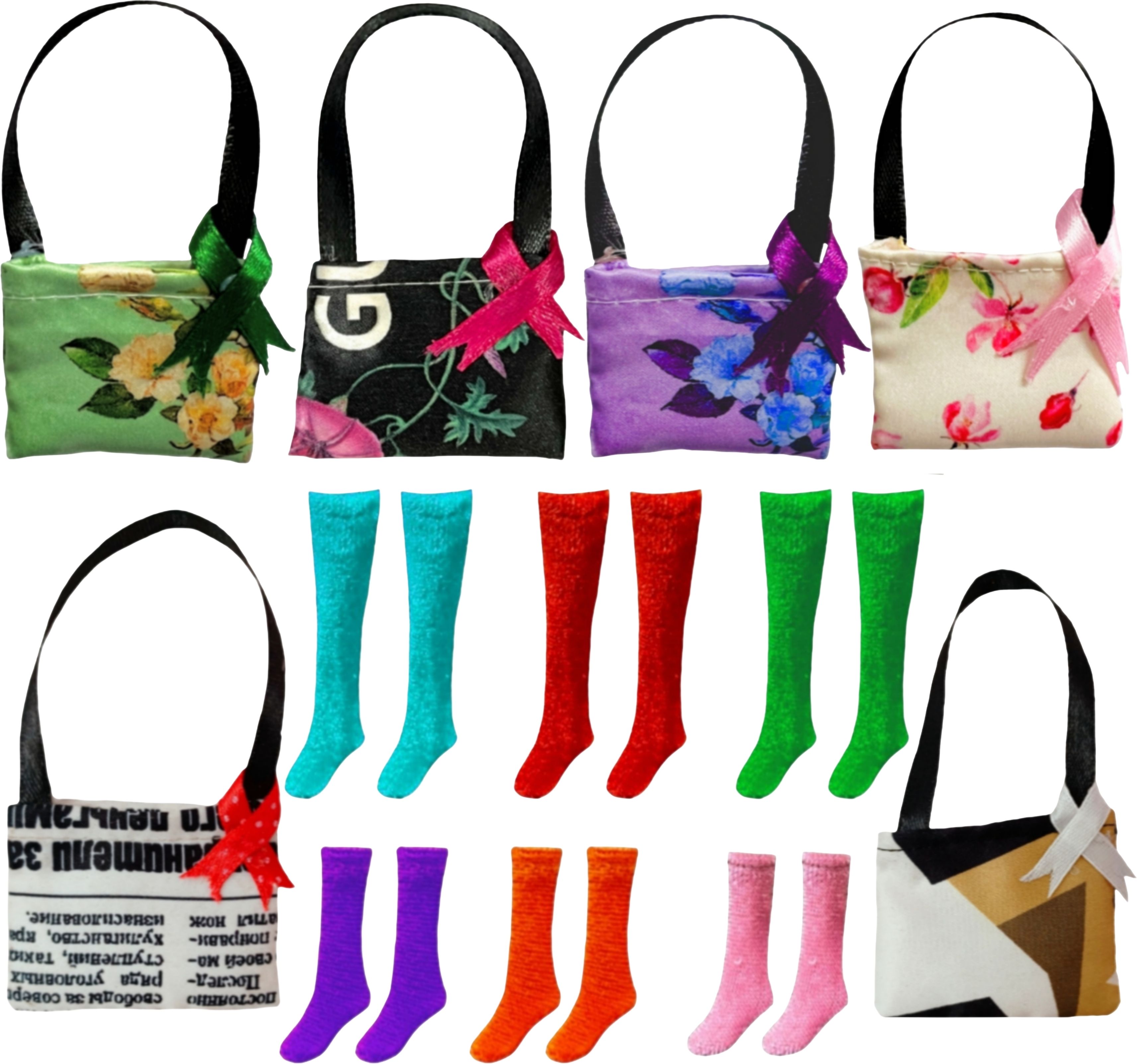 mini gifts Colorful Handmade Doll Bags And Socks, 6 Doll Bags And 6 Pair Doll Socks-picture-31