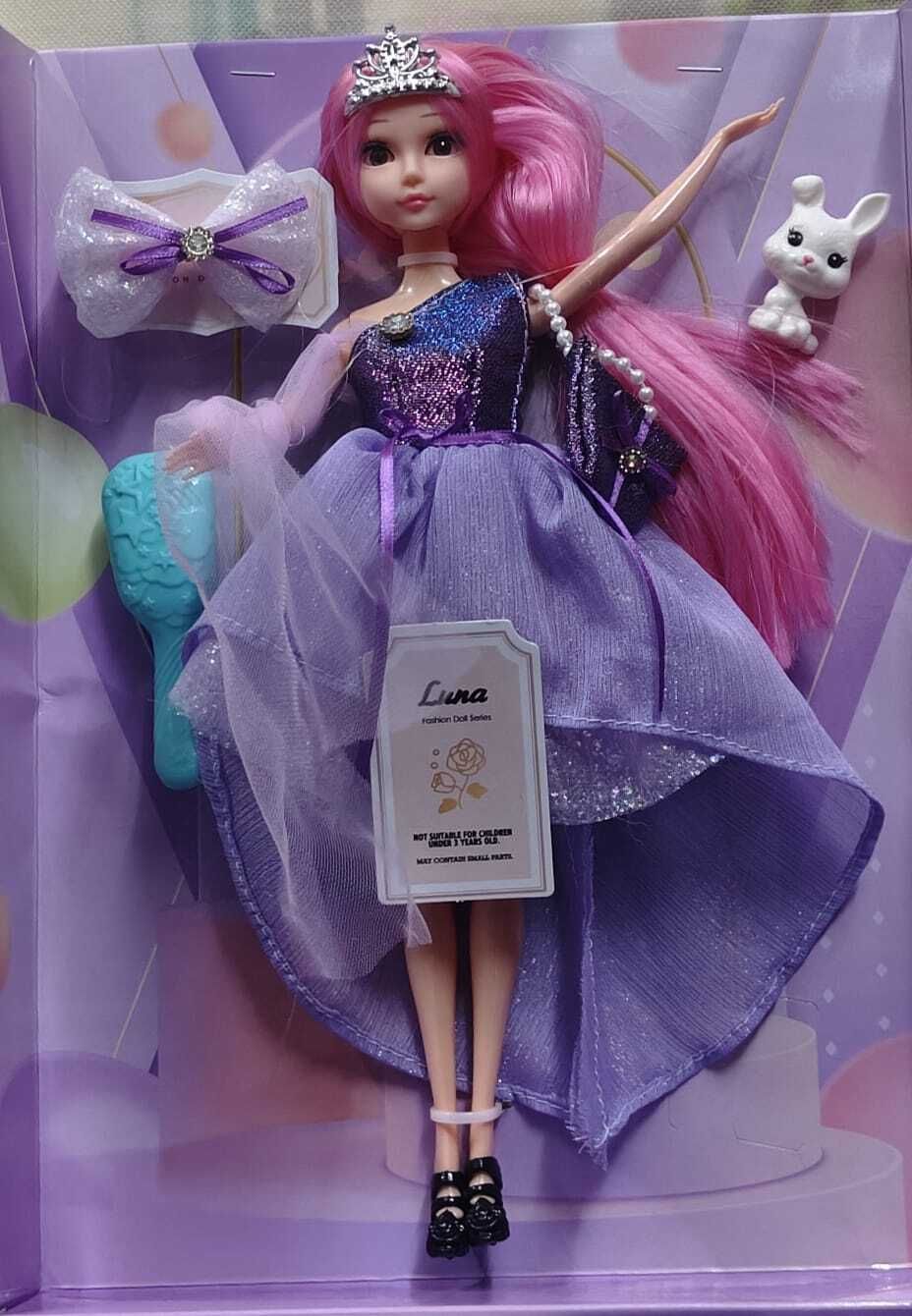 Princess Doll with Tiara, Pet Bunny & Accessories – Glittery Purple Dress Set-image-41