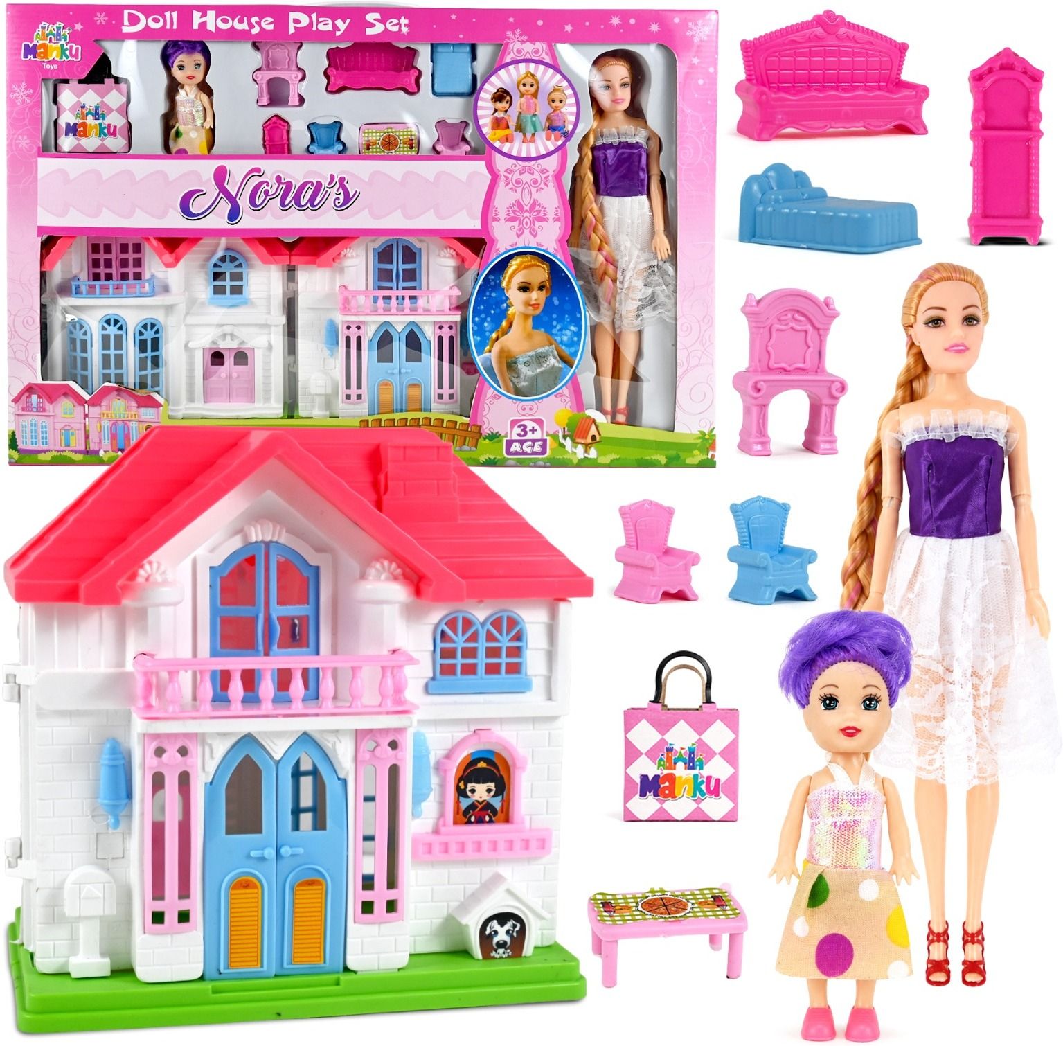 Nora Doll Princess Dollhouse Playset with Family Dolls & Accessories-image-33