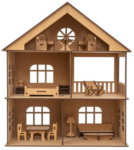 Wooden Doll House with Furniture Set for Kids Role Play