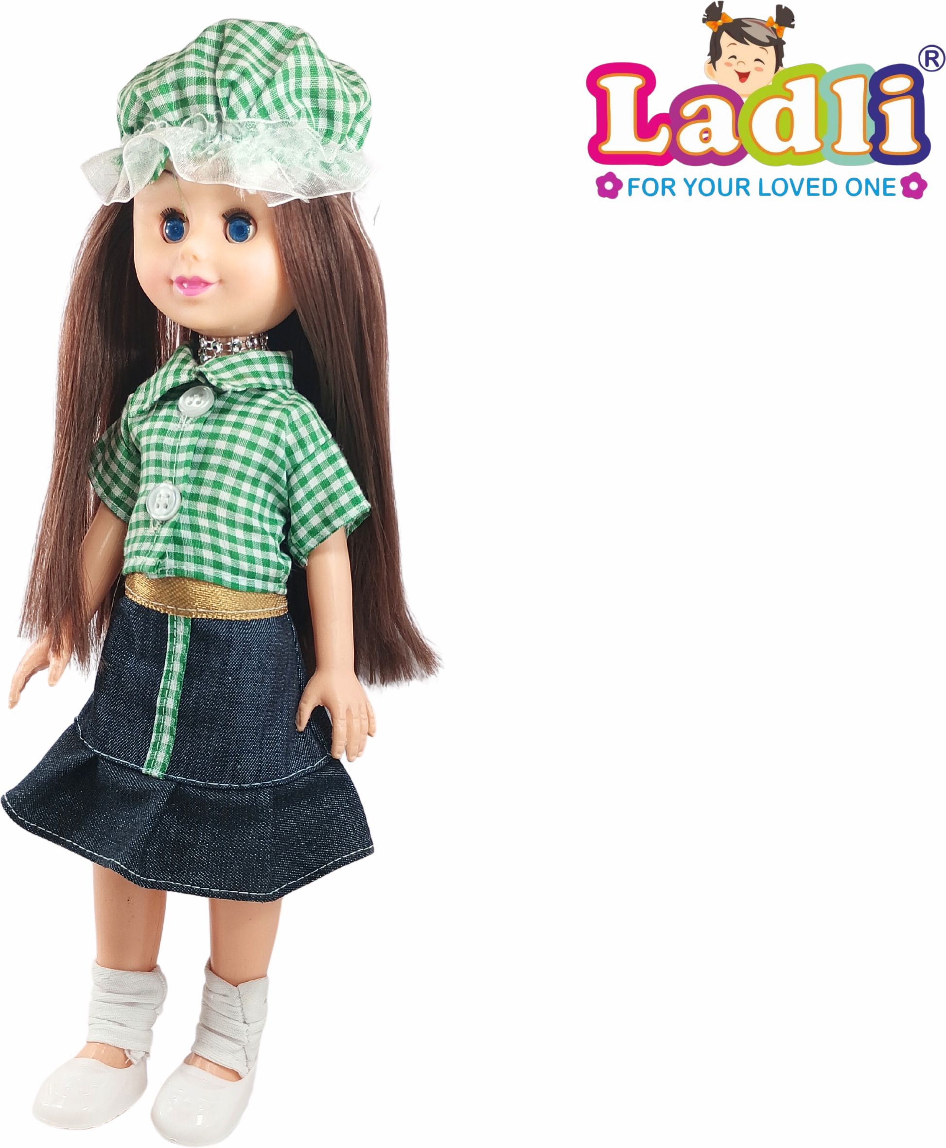 Cute Skult Girl Doll Toy with Moveable Arms Beautiful Dress, With Cap-image-43