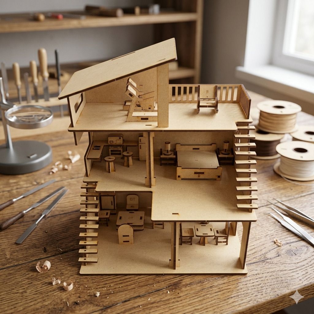 johnnie boy DIY MDF Wooden Dollhouse Kit for Kids Miniature House with Furniture Set-picture-3