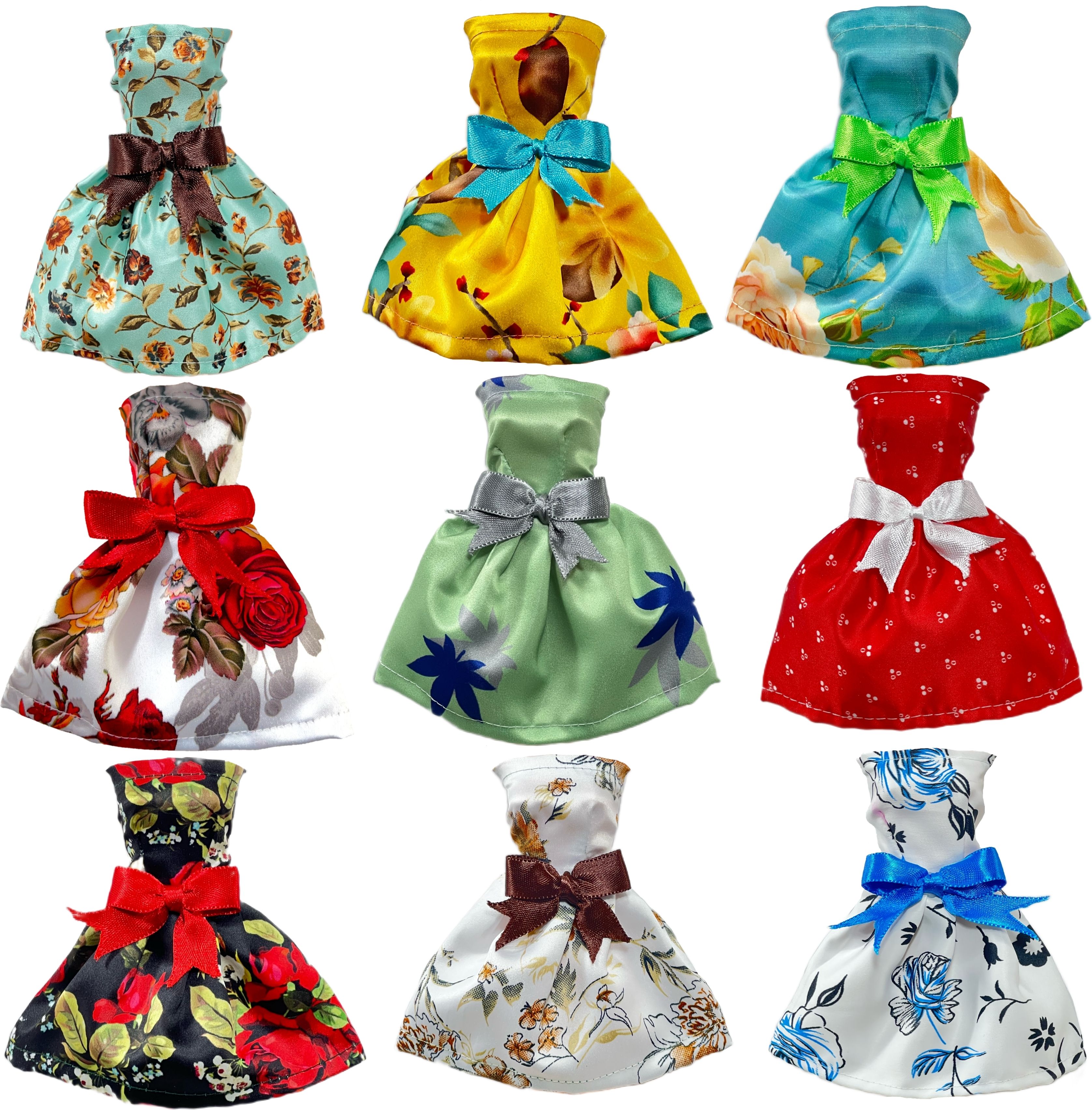 9 Pcs Printed Bow Frock Doll Dress Set, Handmade Clothes for 28-30 CM Dolls-image-6