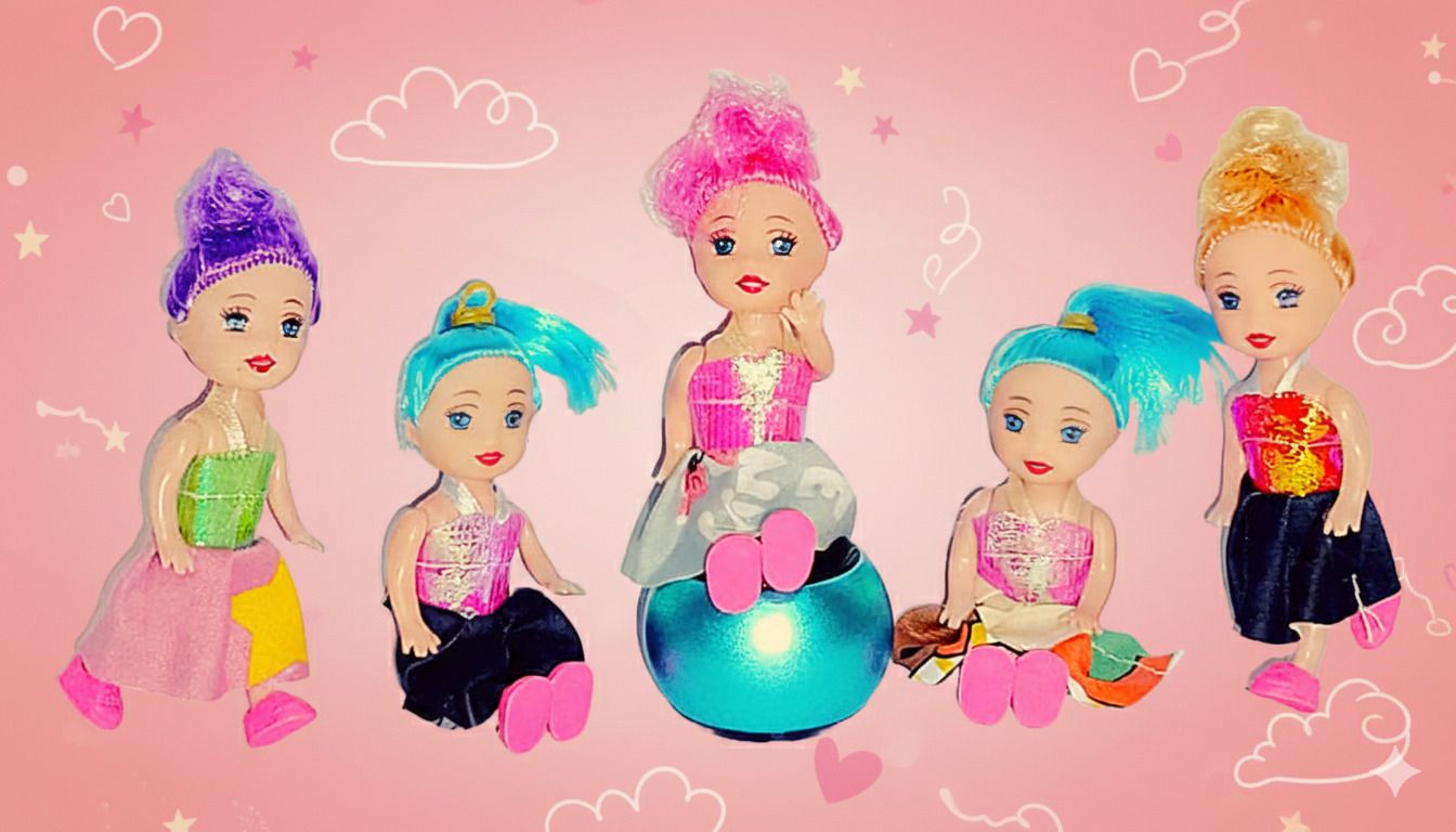 vijlet Mini Doll Set of 5 With Beautiful Hair with Colorful Clothes (Multicolor)-picture-17