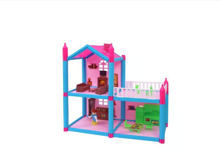 2 Storey Mini Dollhouse Kids Doll House Toy Set with Furniture & Accessories-image-3