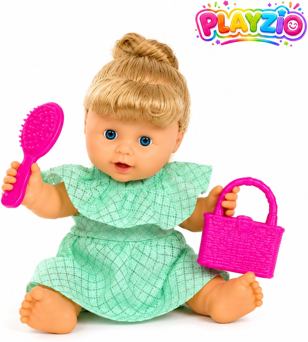 Stylish Stella Baby Doll with Hair Brush, Handbag & Mint Green Dress-image-2
