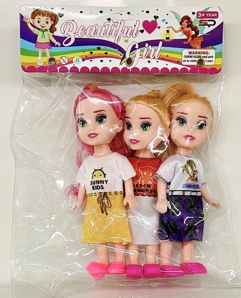 vvshopper Beautiful Girl 3 Sister Mini Doll Set Pack of 3 Random Dress Colour Kids Toy-picture-42