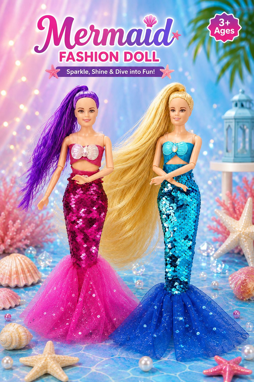 vijlet Mermaid Princess Fashion Doll Set – Sparkling Ocean Mermaid Dolls (Pack of 2)-picture-3
