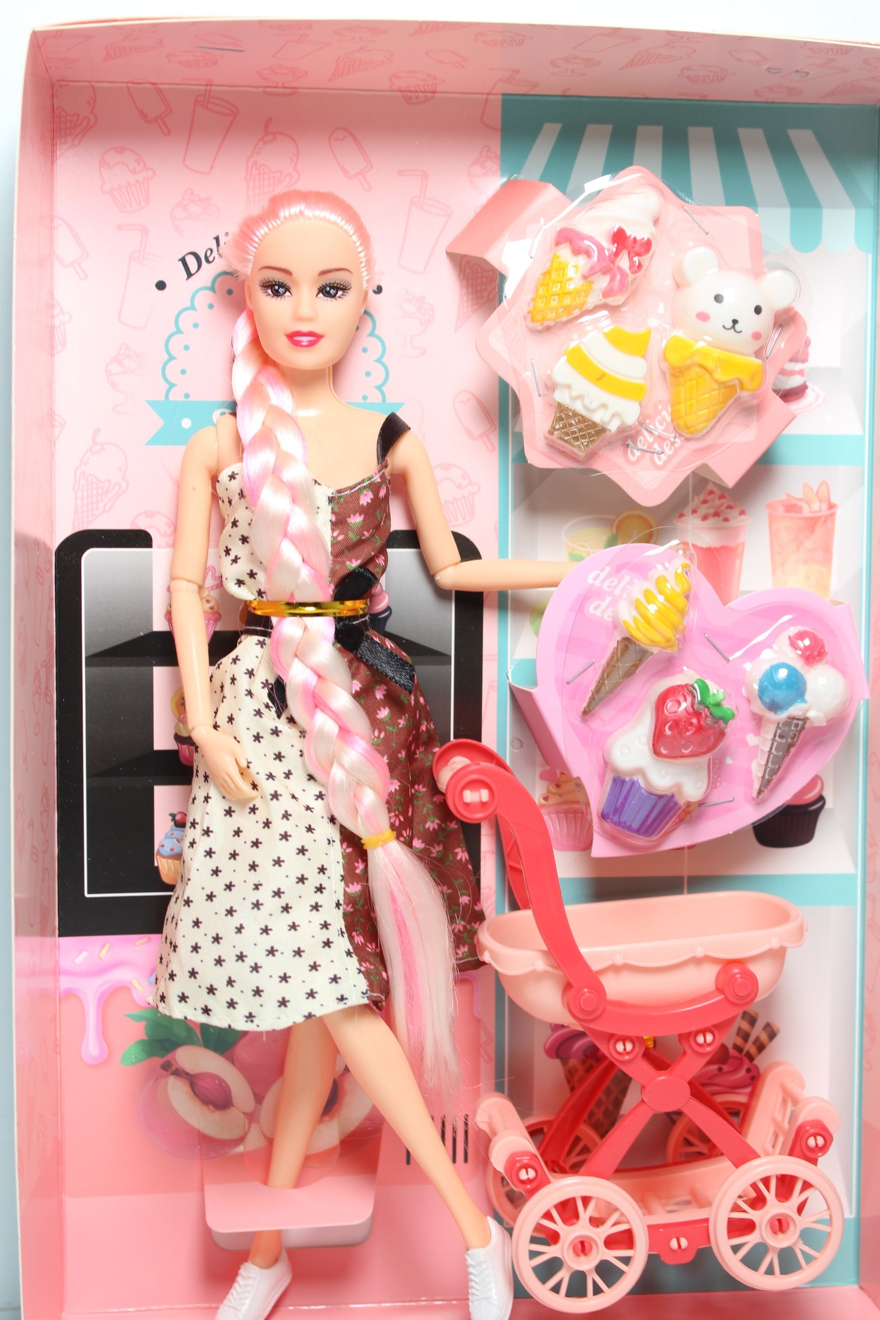 Doll Pretend Play Set with Icecream Trolley