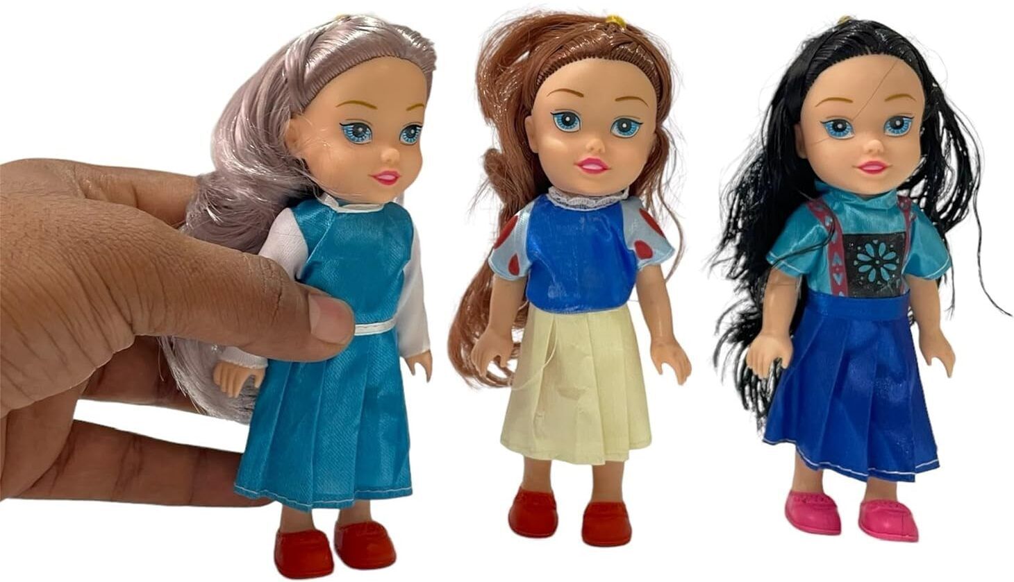 khyali Realistic Three Sister Dolls with Fancy Dress & Movable Body Parts for Kids|124-picture-13