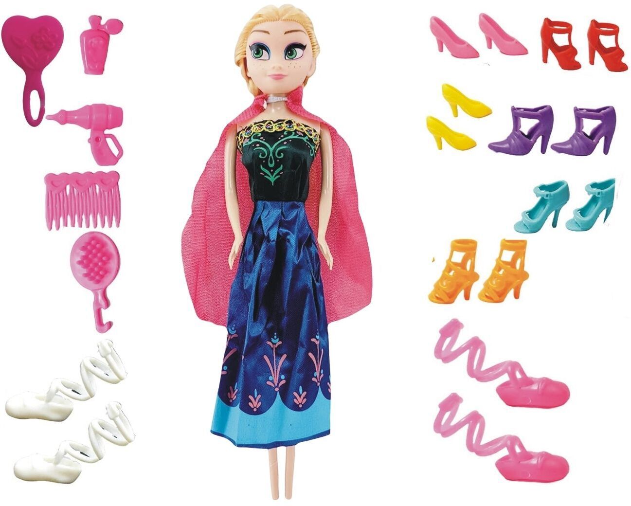 Doll Toy Set with 1 Big Doll, 1 Baby Doll, Dress, Makeup Accessories, Shoe Set.-image-32