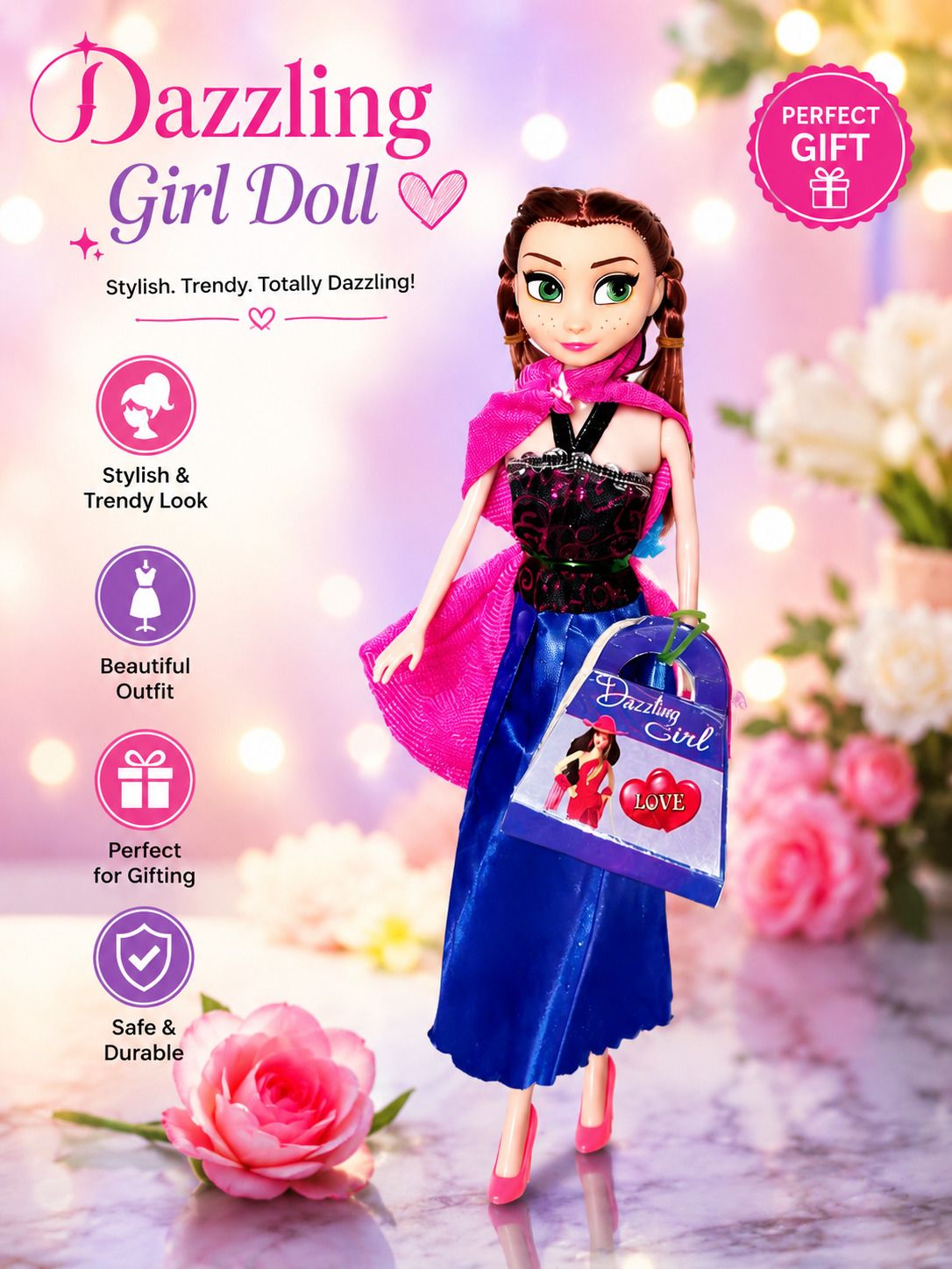 Fashion Princess Doll with Handbag for Girls | Stylish Dress-Up Doll Toy-image-35
