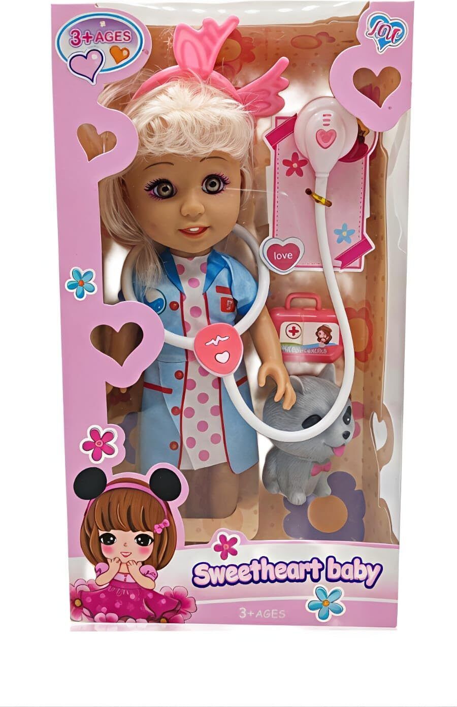 Sweetheart Doctor Doll Set with Puppy & Stethoscope - Pretend Play Medical Kit-image-48