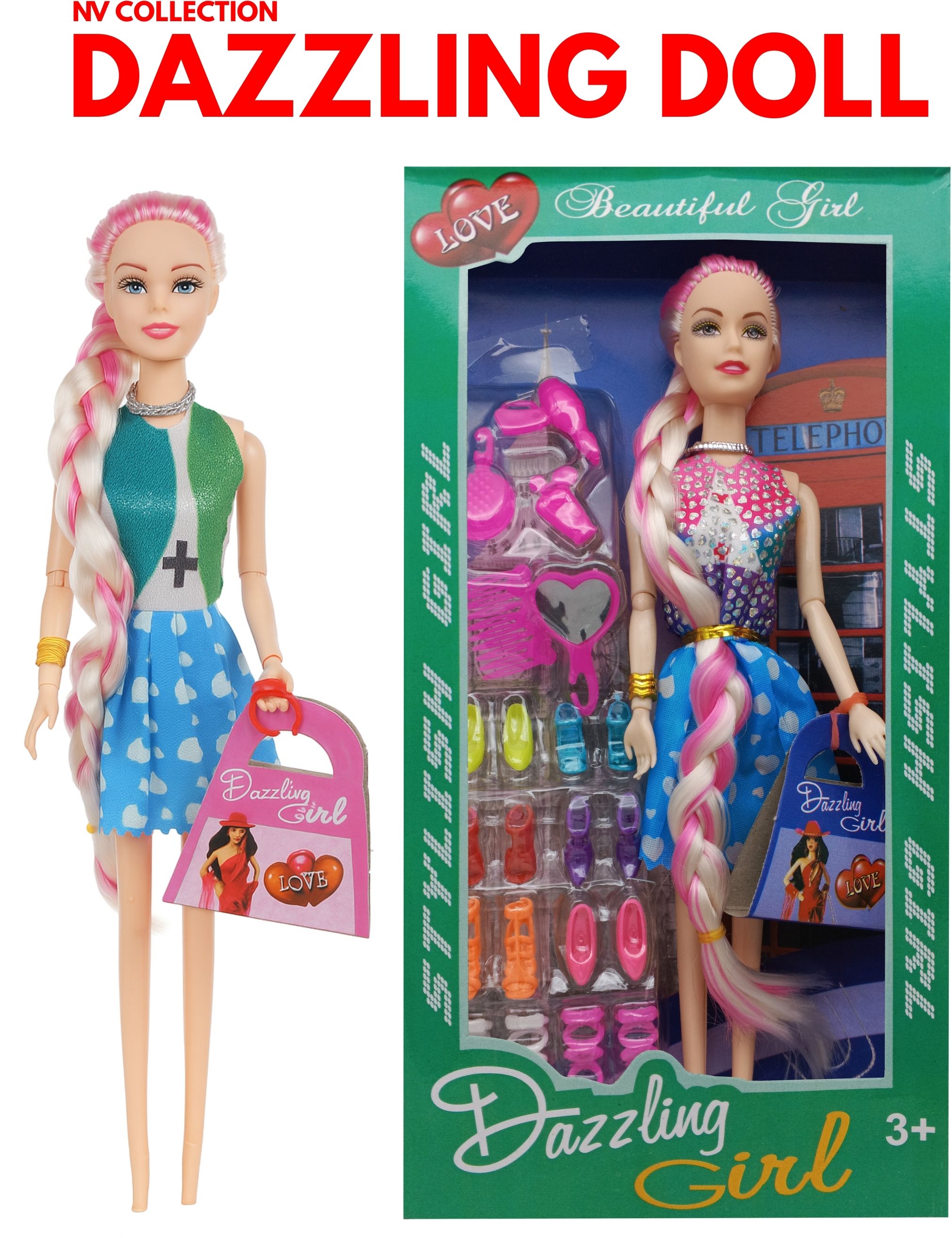 Kids fashion toy doll with elegant braids and stylish bag-image-36